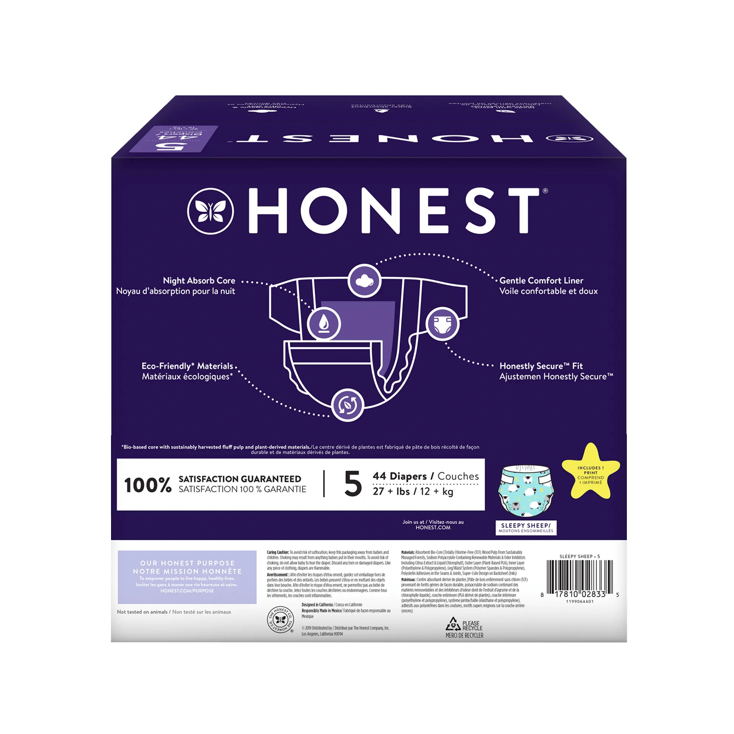 The Honest Company Overnight Baby Diapers, Sleepy Sheep, Size 5, 44 ct - Görsel 2