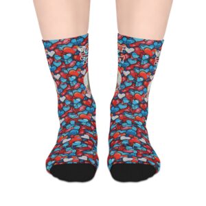 Personalized Heart Design 01 - Mid-Length Socks - Red & Blue Heart Pattern Crew Socks (Valentine’s Day, Love Theme)